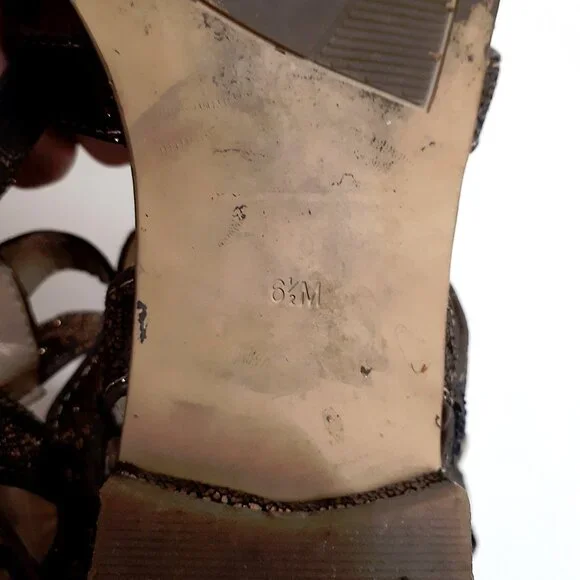 MARC FISHER Gladiator Sandals in Metallic Bronze Glitter with Gold Hardware - Picture 12 of 12